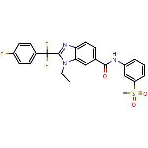 Chemical structure of 2-(difluoro(4-fluorophenyl)methyl)-1-ethyl-N-(3-(methylsulfonyl)phenyl)-1H-benzo[d]imidazole-6-carboxamide , AChemBlock Y224959