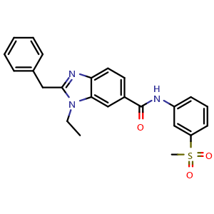 Chemical structure of 2-benzyl-1-ethyl-N-(3-(methylsulfonyl)phenyl)-1H-benzo[d]imidazole-6-carboxamide , AChemBlock Y224960