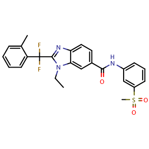 Chemical structure of 2-(difluoro(o-tolyl)methyl)-1-ethyl-N-(3-(methylsulfonyl)phenyl)-1H-benzo[d]imidazole-6-carboxamide , AChemBlock Y224961