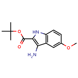 Chemical structure of 3-Amino-5-methoxy-1H-indole-2-carboxylic acid tert-butyl ester , CAS 618888-20-3, AChemBlock Y224963
