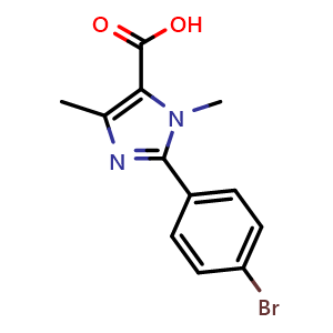 Chemical structure of 2-(4-Bromo-phenyl)-3,5-dimethyl-3H-imidazole-4-carboxylic acid , CAS 1520626-42-9, AChemBlock Y224967