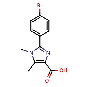Chemical structure of 2-(4-Bromo-phenyl)-1,5-dimethyl-1H-imidazole-4-carboxylic acid , CAS 1542683-21-5, AChemBlock Y224968