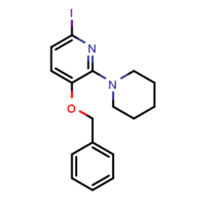 Chemical structure of 3-Benzyloxy-6-iodo-2-(piperidin-1-yl)-pyridine , CAS 1822670-25-6, AChemBlock Y224979