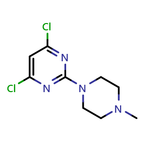 Chemical structure of 4,6-Dichloro-2-(4-methyl-piperazin-1-yl)-pyrimidine , CAS 84727-44-6, AChemBlock Y224985