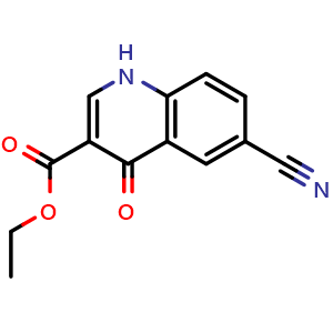 Chemical structure of 6-Cyano-4-oxo-1,4-dihydro-quinoline-3-carboxylic acid ethyl ester , CAS 26892-92-2, AChemBlock Y224992