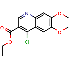 Chemical structure of 4-Chloro-6,7-dimethoxy-quinoline-3-carboxylic acid ethyl ester , CAS 26893-14-1, AChemBlock Y224993
