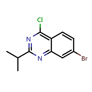 Chemical structure of 7-Bromo-4-chloro-2-isopropyl-quinazoline , CAS 887592-14-5, AChemBlock Y224997