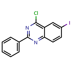 Chemical structure of 6-Iodo-4-chloro-2-phenyl-quinazoline , CAS 257624-25-2, AChemBlock Y225001