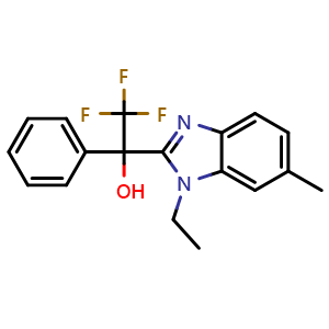 Chemical structure of 1-(1-ethyl-6-methyl-1H-benzo[d]imidazol-2-yl)-2,2,2-trifluoro-1-phenylethan-1-ol , CAS 2567984-61-4, AChemBlock Y225030