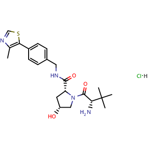 Chemical structure of (2R,4R)-1-((S)-2-amino-3,3-dimethylbutanoyl)-4-hydroxy-N-(4-(4-methylthiazol-5-yl)benzyl)pyrrolidine-2-carboxamide hydrochloride , CAS 2764746-08-7, AChemBlock Y225037
