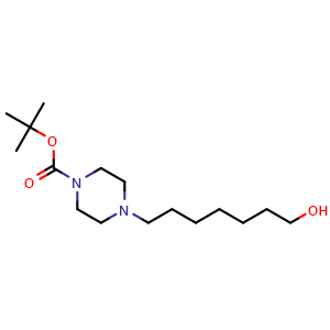 Chemical structure of tert-butyl 4-(7-hydroxyheptyl)piperazine-1-carboxylate , CAS 2637381-79-2, AChemBlock Y225059