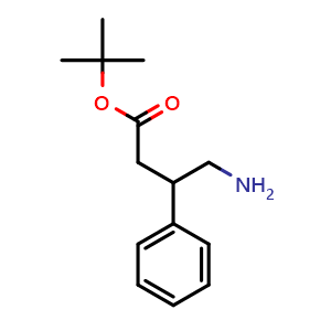 Chemical structure of 2-methylpropan-2-yl 4-amino-3-phenylbutanoate , CAS 1418314-22-3, AChemBlock Y225110