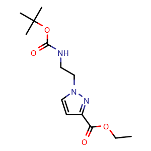 Chemical structure of ethyl 1-(2-((tert-butoxycarbonyl)amino)ethyl)-1H-pyrazole-3-carboxylate , CAS 2384868-57-7, AChemBlock Y225123