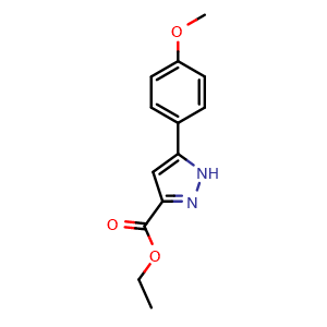 Chemical structure of ethyl 5-(4-methoxyphenyl)-1H-pyrazole-3-carboxylate , CAS 229015-76-3, AChemBlock Y225126