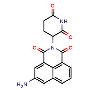 Chemical structure of 5-Amino-2-(2,6-dioxopiperidin-3-yl)-1H-benzo[de]isoquinoline-1,3(2H)-dione , CAS 458151-38-7, AChemBlock Y225130