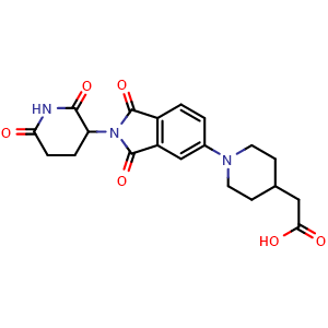 Chemical structure of 2-(1-(2-(2,6-dioxopiperidin-3-yl)-1,3-dioxoisoindolin-5-yl)piperidin-4-yl)acetic acid , CAS 2641511-94-4, AChemBlock Y225131
