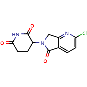 Chemical structure of 3-(2-chloro-5-oxo-5,7-dihydro-6H-pyrrolo[3,4-b]pyridin-6-yl)piperidine-2,6-dione , CAS 2154343-24-3, AChemBlock Y225134