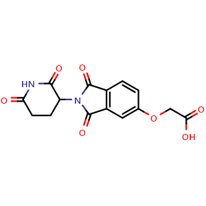 Chemical structure of 2-((2-(2,6-dioxopiperidin-3-yl)-1,3-dioxoisoindolin-5-yl)oxy)acetic acid , CAS 2467425-53-0, AChemBlock Y225150