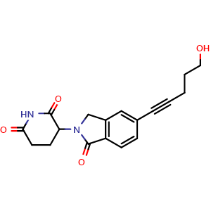 Chemical structure of 3-(5-(5-hydroxypent-1-yn-1-yl)-1-oxoisoindolin-2-yl)piperidine-2,6-dione , CAS 2229714-98-9, AChemBlock Y225153