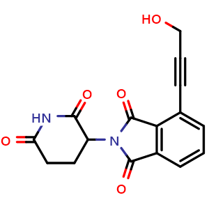 Chemical structure of 2-(2,6-dioxopiperidin-3-yl)-4-(3-hydroxyprop-1-yn-1-yl)isoindoline-1,3-dione , CAS 1216805-67-2, AChemBlock Y225154