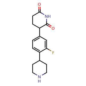 Chemical structure of 3-[3-Fluoro-4-(4-piperidinyl)phenyl]-2,6-piperidinedione , CAS 2756317-31-2, AChemBlock Y225168
