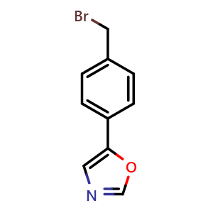 Chemical structure of 5-(4-(bromomethyl)phenyl)oxazole , CAS 170850-39-2, AChemBlock Y225201