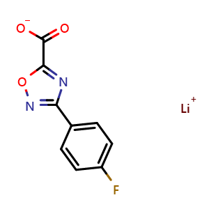 Chemical structure of lithium 3-(4-fluorophenyl)-1,2,4-oxadiazole-5-carboxylate , CAS 2680533-99-5, AChemBlock Y225214