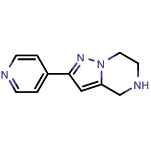 Chemical structure of 4,5,6,7-tetrahydro-2-(pyridin-4-yl)pyrazolo[1,5-a]pyrazine , CAS 1250443-30-1, AChemBlock Y225220