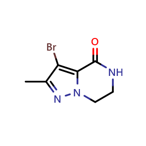 Chemical structure of 3-bromo-6,7-dihydro-2-methylpyrazolo[1,5-a]pyrazin-4(5H)-one , CAS 1301714-27-1, AChemBlock Y225229