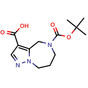 Chemical structure of 5-(tert-butoxycarbonyl)-5,6,7,8-tetrahydro-4H-pyrazolo[1,5-a][1,4]diazepine-3-carboxylic acid , CAS 1823262-95-8, AChemBlock Y225235