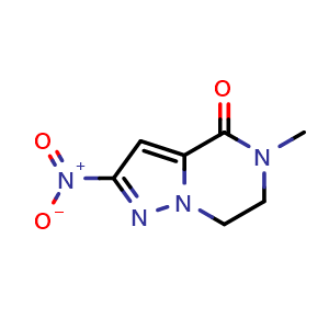 Chemical structure of 6,7-dihydro-5-methyl-2-nitropyrazolo[1,5-a]pyrazin-4(5H)-one , CAS 1408327-48-9, AChemBlock Y225237