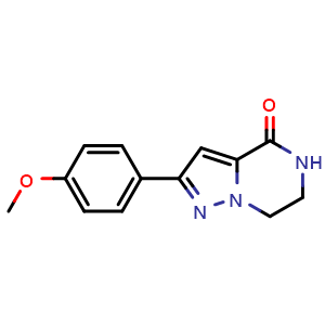 Chemical structure of 6,7-dihydro-2-(4-methoxyphenyl)pyrazolo[1,5-a]pyrazin-4(5H)-one , CAS 1556705-32-8, AChemBlock Y225241