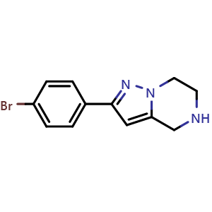 Chemical structure of 2-(4-bromophenyl)-4,5,6,7-tetrahydropyrazolo[1,5-a]pyrazine , CAS 1781944-44-2, AChemBlock Y225242