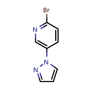 Chemical structure of 2-bromo-5-(1H-pyrazol-1-yl)pyridine , CAS 1314355-12-8, AChemBlock Y225257