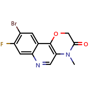 Chemical structure of 9-bromo-8-fluoro-4-methyl-2H-[1,4]oxazino[3,2-c]quinolin-3(4H)-one , CAS 1868085-87-3, AChemBlock Y225278