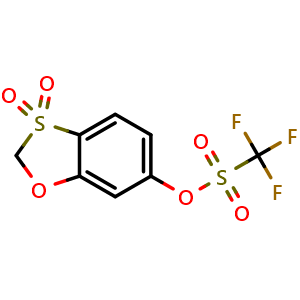 Chemical structure of 3,3-dioxido-2H-benzo[d][1,3]oxathiol-6-yl trifluoromethanesulfonate , CAS 1623083-89-5, AChemBlock Y225291