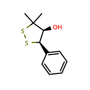 Chemical structure of (4S,5R)-3,3-dimethyl-5-phenyl-1,2-dithiolan-4-ol , CAS 2798904-21-7, AChemBlock Y225324