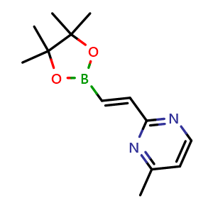 Chemical structure of (E)-4-Methyl-2-(2-(4,4,5,5-tetramethyl-1,3,2-dioxaborolan-2-yl)vinyl)pyrimidine , CAS 2839649-82-8, AChemBlock Y225332