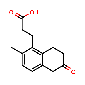Chemical structure of 5,6,7,8-tetrahydro-2-methyl-6-oxo-1-naphthalenepropanoic acid , CAS 253784-71-3, AChemBlock Y225343
