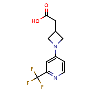 Chemical structure of 2-(1-(2-(trifluoromethyl)pyridin-4-yl)azetidin-3-yl)acetic acid , CAS 2170724-09-9, AChemBlock Y225351
