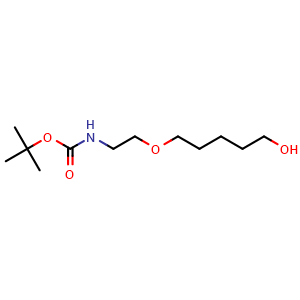 Chemical structure of tert-butyl 2-(5-hydroxypentyloxy)ethylcarbamate , CAS 2711732-75-9, AChemBlock Y225460