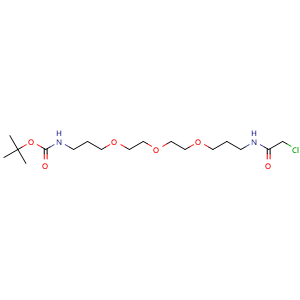 Chemical structure of tert-butyl (1-chloro-2-oxo-7,10,13-trioxa-3-azahexadecan-16-yl)carbamate , CAS 934164-55-3, AChemBlock Y225499
