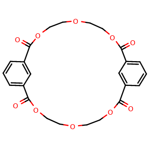 Chemical structure of 3,6,9,17,20,23-Hexaoxatricyclo[23.3.1.111,15]triaconta-1(29),11,13,15(30),25,27-hexaene-2,10,16,24-tetrone , CAS 94693-55-7, AChemBlock Y225536