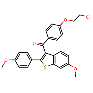 Chemical structure of (4-(2-hydroxyethoxy)phenyl)(6-methoxy-2-(4-methoxyphenyl)benzo[b]thiophen-3-yl)methanone , CAS 220655-23-2, AChemBlock Y225586