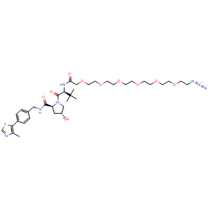 Chemical structure of (2S,4R)-1-((S)-23-Azido-2-(tert-butyl)-4-oxo-6,9,12,15,18,21-hexaoxa-3-azatricosanoyl)-4-hydroxy-N-(4-(4-methylthiazol-5-yl)benzyl)pyrrolidine-2-carboxamide , CAS 2086298-71-5, AChemBlock Y225679