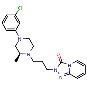Chemical structure of (S)-2-(3-(4-(3-chlorophenyl)-2-methylpiperazin-1-yl)propyl)-[1,2,4]triazolo[4,3-a]pyridin-3(2H)-one , CAS 161905-64-2, AChemBlock Y225814