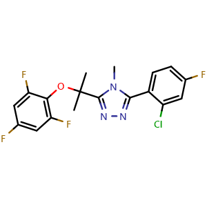 Chemical structure of 3-(2-chloro-4-fluorophenyl)-4-methyl-5-(2-(2,4,6-trifluorophenoxy)propan-2-yl)-4H-1,2,4-triazole , CAS 1203956-47-1, AChemBlock Y225841