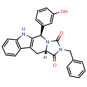 Chemical structure of (5R,11aS)-2-benzyl-5-(3-hydroxyphenyl)-5,6,11,11a-tetrahydro-1H-imidazo[1',5':1,6]pyrido[3,4-b]indole-1,3(2H)-dione , CAS 869304-55-2, AChemBlock Y226103