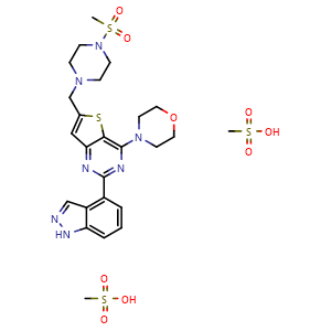 Chemical structure of Pictilisib dimethanesulfonate , CAS 957054-33-0, AChemBlock Y226151