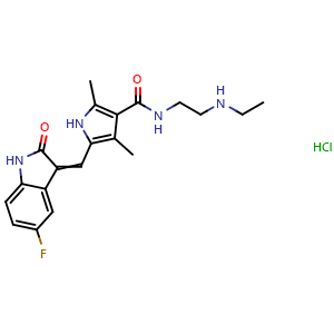 Chemical structure of N-Desethylsunitinib hydrochloride , CAS 1261432-05-6, AChemBlock Y226239